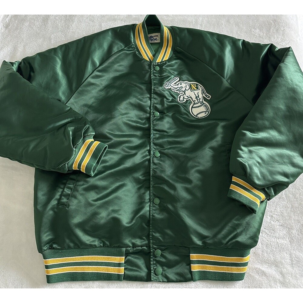 Vintage 80's Chalk Line Oakland Athletics Satin Bomber Jacket XL - Go A's!